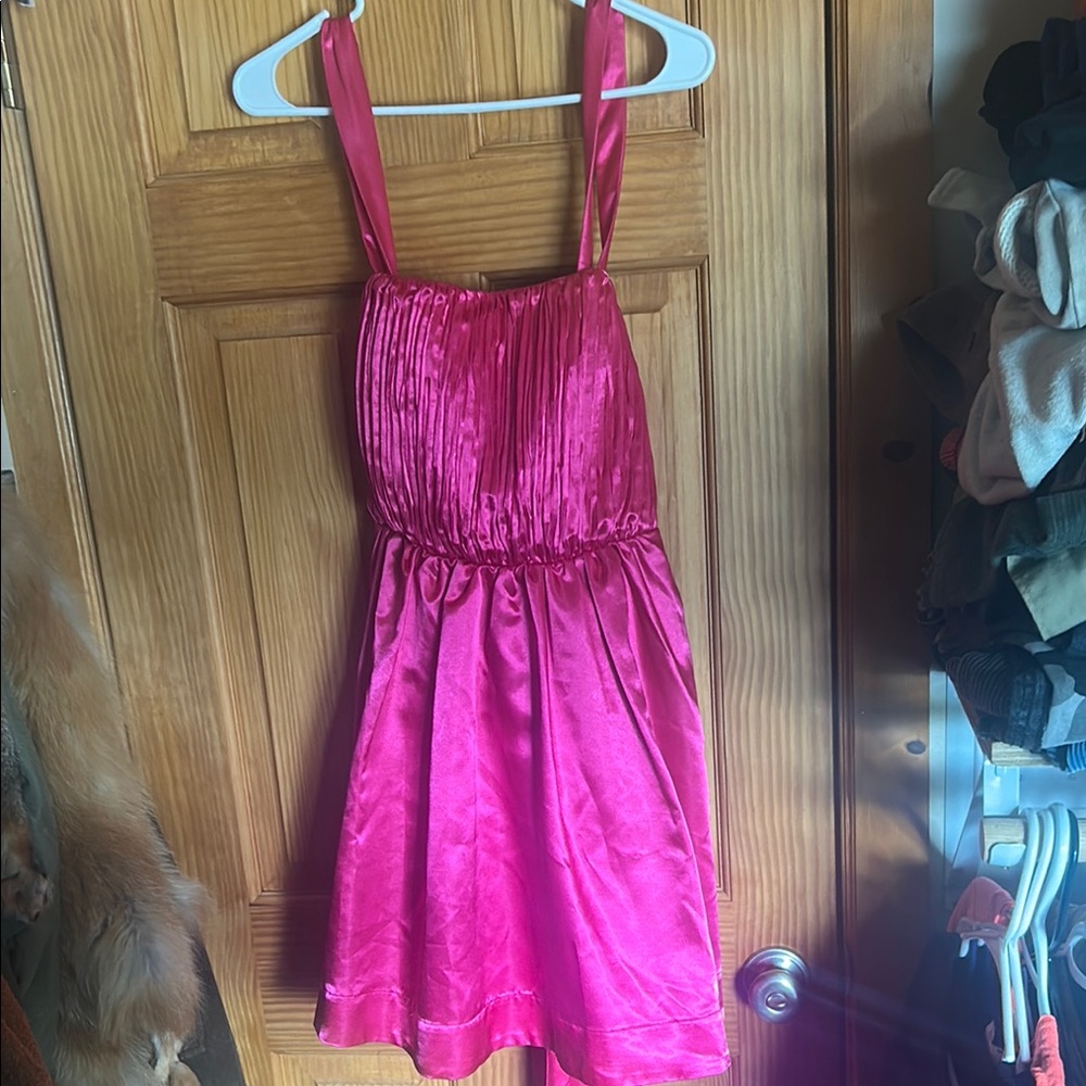 Anthropologie (NWT) HOT Pink Satin Bow statement Dress- - Picture 5 of 11